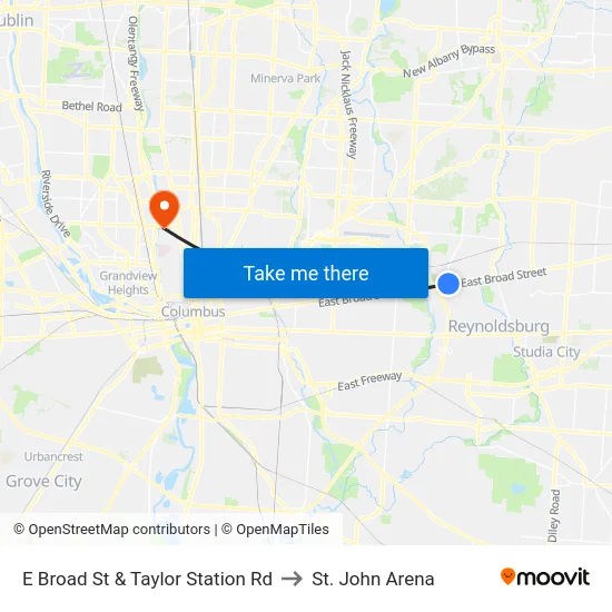 E Broad St & Taylor Station Rd to St. John Arena map
