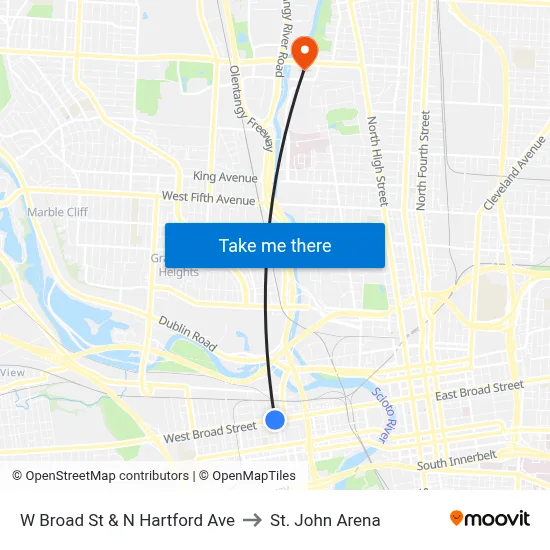 W Broad St & N Hartford Ave to St. John Arena map