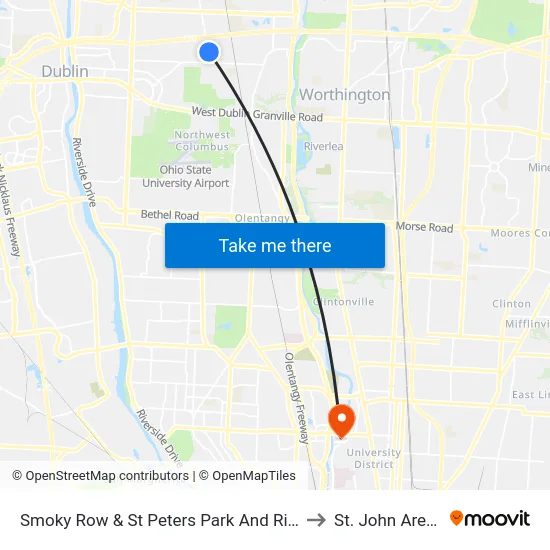 Smoky Row & St Peters Park And Ride to St. John Arena map
