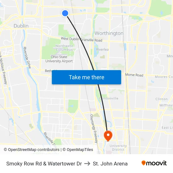 Smoky Row Rd & Watertower Dr to St. John Arena map