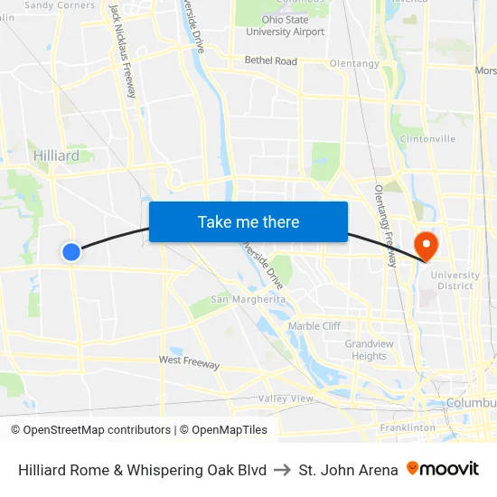 Hilliard Rome & Whispering Oak Blvd to St. John Arena map