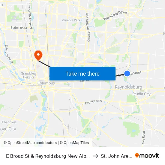 E Broad St & Reynoldsburg New Albany to St. John Arena map