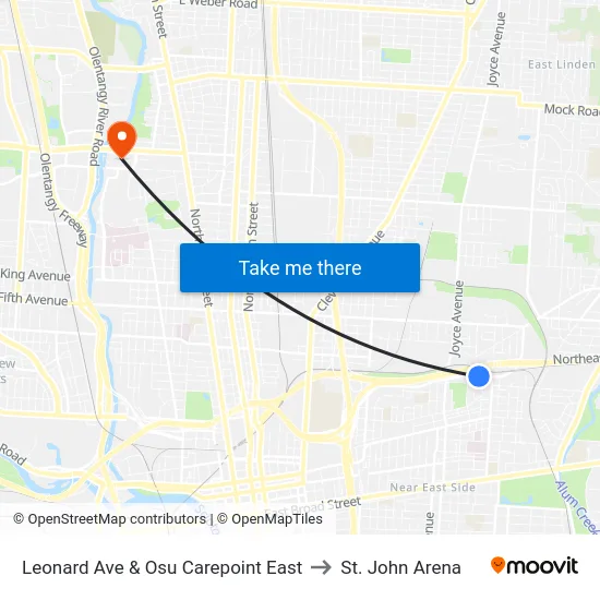 Leonard Ave & Osu Carepoint East to St. John Arena map