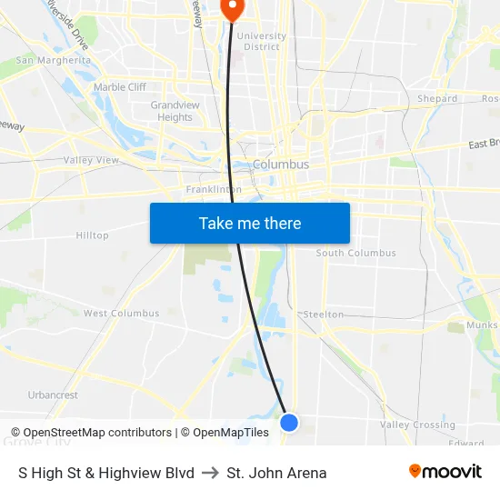 S High St & Highview Blvd to St. John Arena map