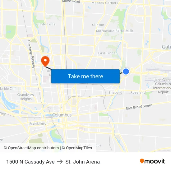 1500 N Cassady Ave to St. John Arena map
