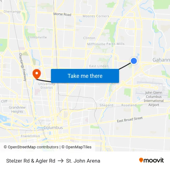 Stelzer Rd & Agler Rd to St. John Arena map
