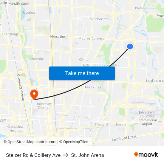 Stelzer Rd & Colliery Ave to St. John Arena map