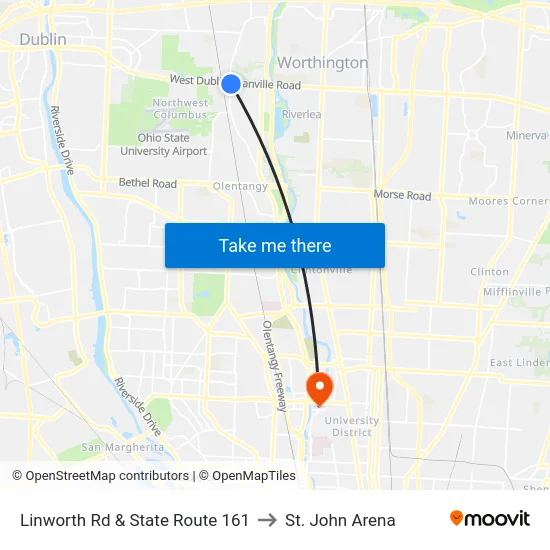 Linworth Rd & State Route 161 to St. John Arena map