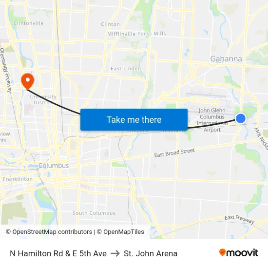 N Hamilton Rd & E 5th Ave to St. John Arena map