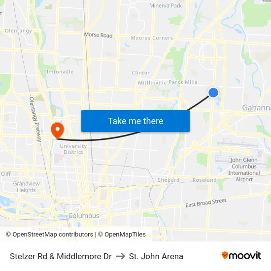 Stelzer Rd & Middlemore Dr to St. John Arena map