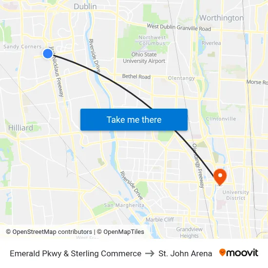 Emerald Pkwy & Sterling Commerce to St. John Arena map
