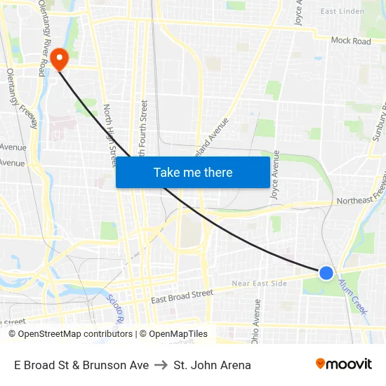 E Broad St & Brunson Ave to St. John Arena map