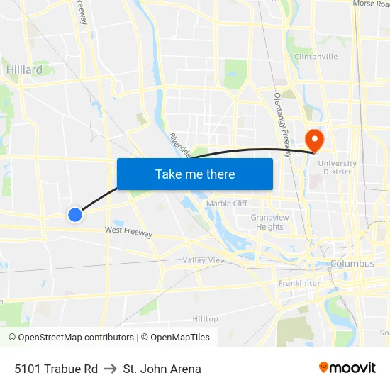 5101 Trabue Rd to St. John Arena map