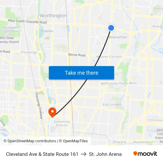 Cleveland Ave & State Route 161 to St. John Arena map