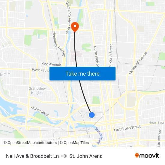 Neil Ave & Broadbelt Ln to St. John Arena map
