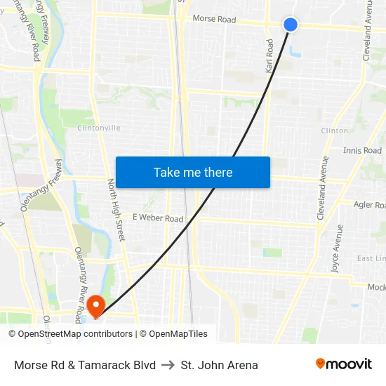 Morse Rd & Tamarack Blvd to St. John Arena map