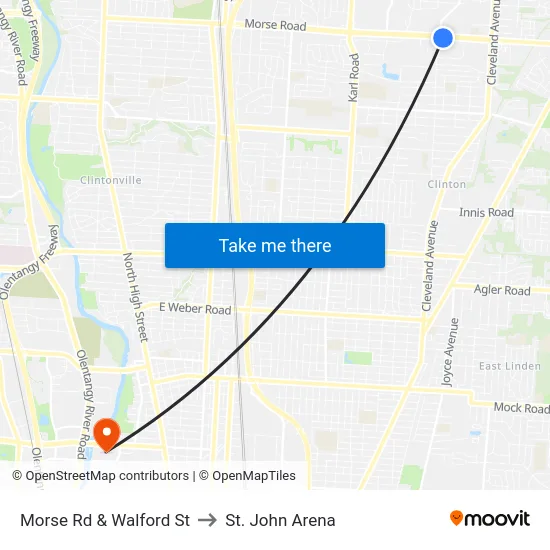 Morse Rd & Walford St to St. John Arena map