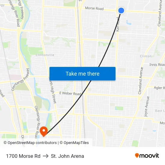 1700 Morse Rd to St. John Arena map