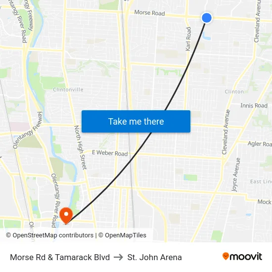 Morse Rd & Tamarack Blvd to St. John Arena map
