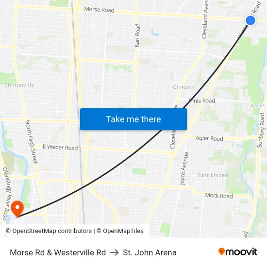 Morse Rd & Westerville Rd to St. John Arena map