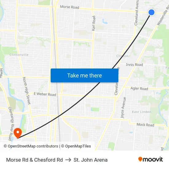 Morse Rd & Chesford Rd to St. John Arena map