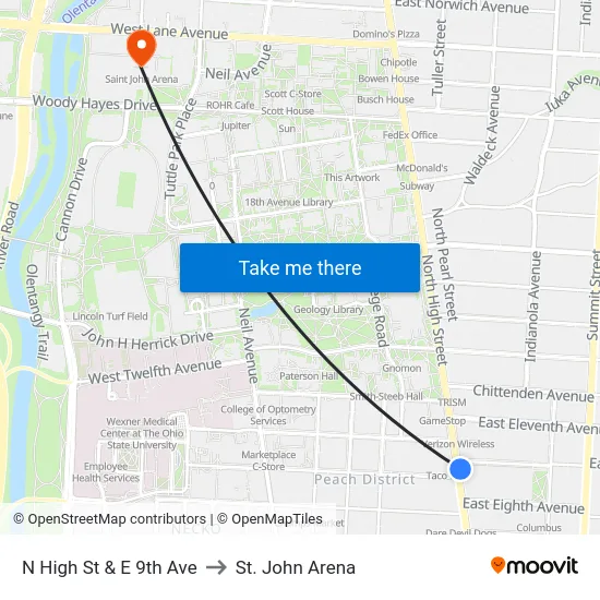 N High St & E 9th Ave to St. John Arena map