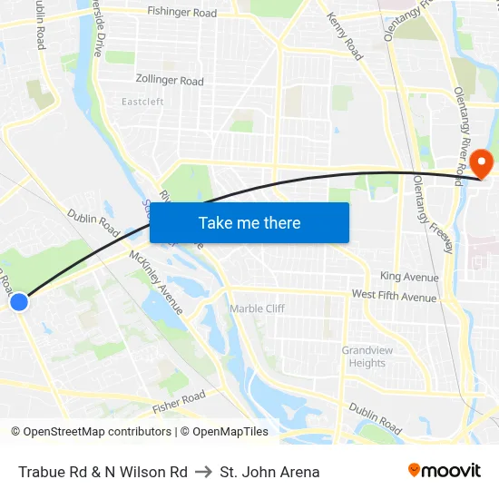 Trabue Rd & N Wilson Rd to St. John Arena map