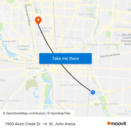 1900 Alum Creek Dr to St. John Arena map