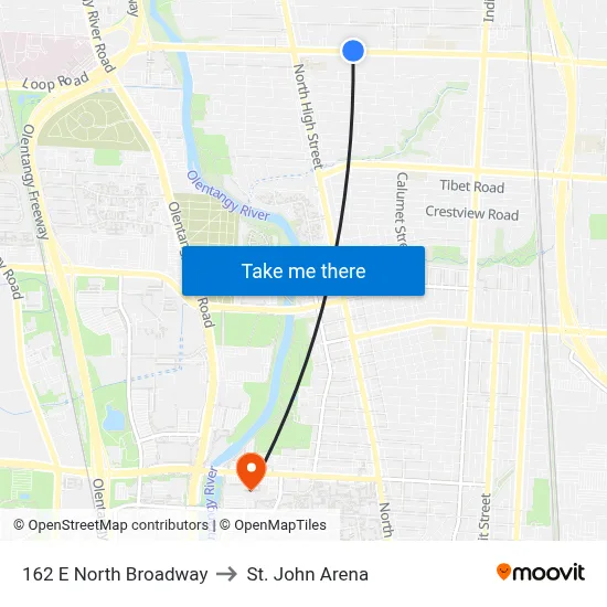 162 E North Broadway to St. John Arena map