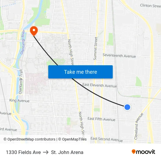1330 Fields Ave to St. John Arena map