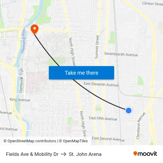 Fields Ave & Mobility Dr to St. John Arena map