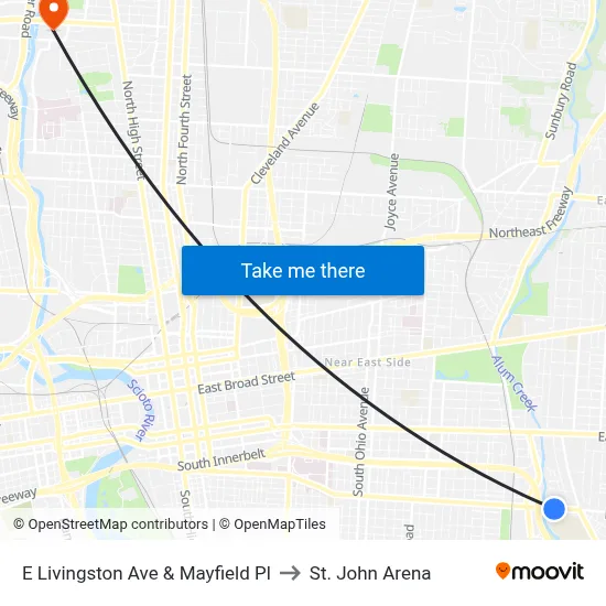 E Livingston Ave & Mayfield Pl to St. John Arena map