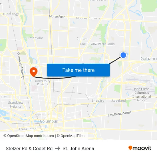 Stelzer Rd & Codet Rd to St. John Arena map
