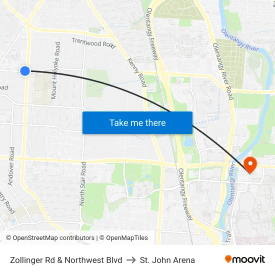 Zollinger Rd & Northwest Blvd to St. John Arena map