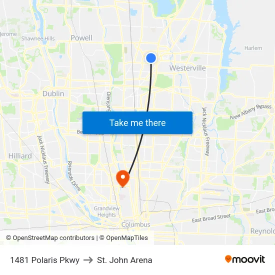 1481 Polaris Pkwy to St. John Arena map