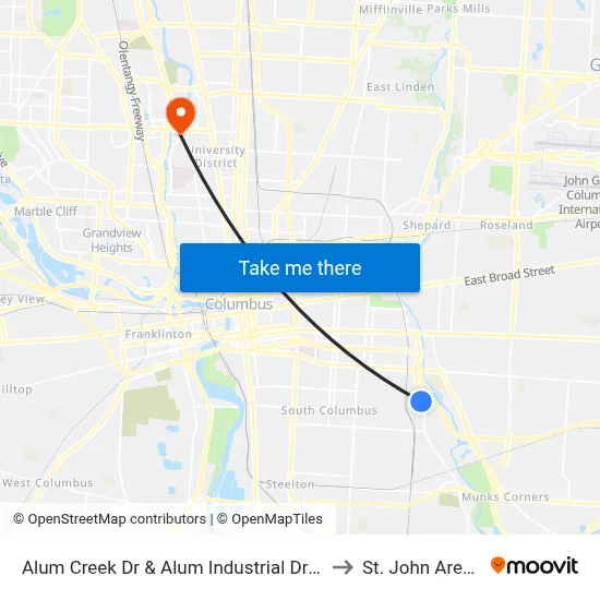 Alum Creek Dr & Alum Industrial Dr N to St. John Arena map