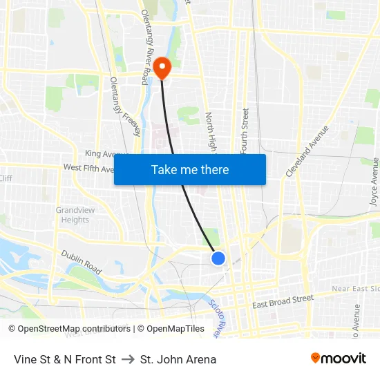 Vine St & N Front St to St. John Arena map