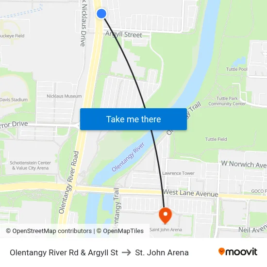 Olentangy River Rd & Argyll St to St. John Arena map
