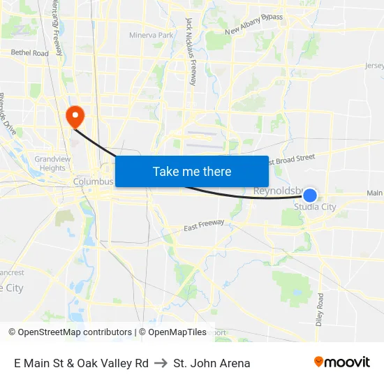 E Main St & Oak Valley Rd to St. John Arena map