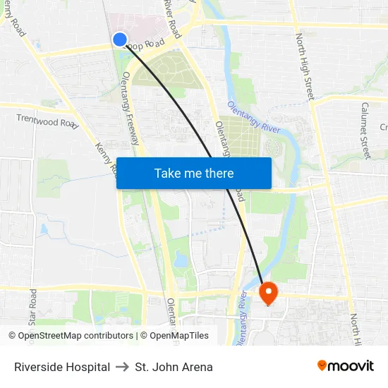 Riverside Hospital to St. John Arena map