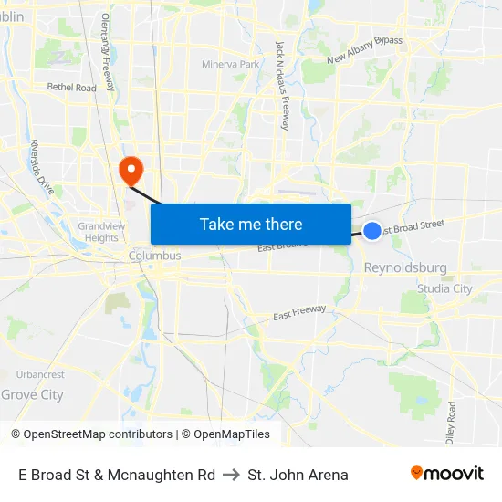 E Broad St & Mcnaughten Rd to St. John Arena map
