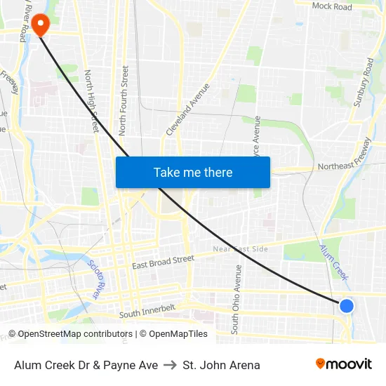 Alum Creek Dr & Payne Ave to St. John Arena map