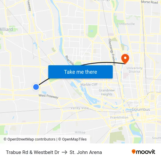 Trabue Rd & Westbelt Dr to St. John Arena map