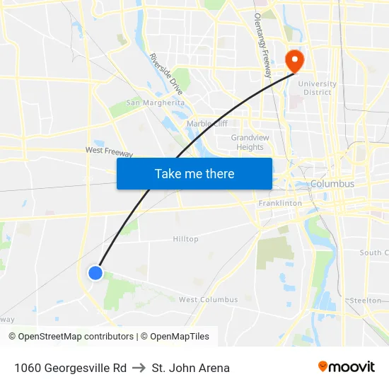 1060 Georgesville Rd to St. John Arena map