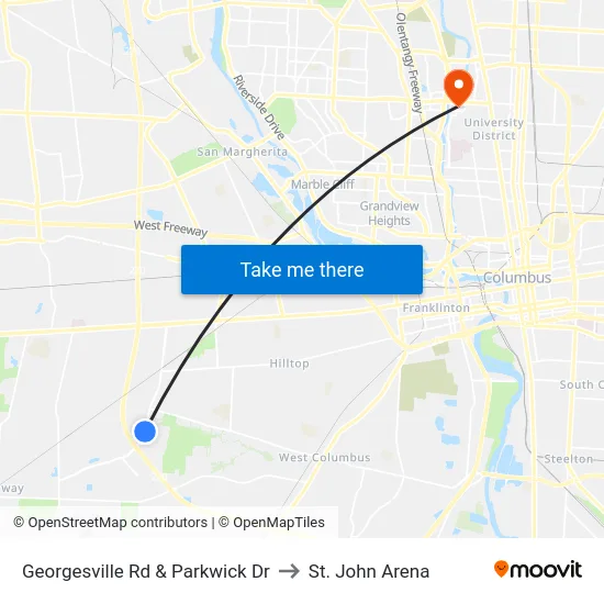 Georgesville Rd & Parkwick Dr to St. John Arena map