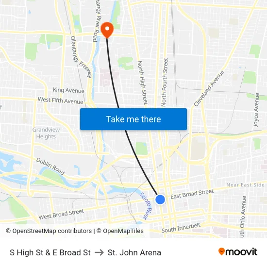 S High St & E Broad St to St. John Arena map