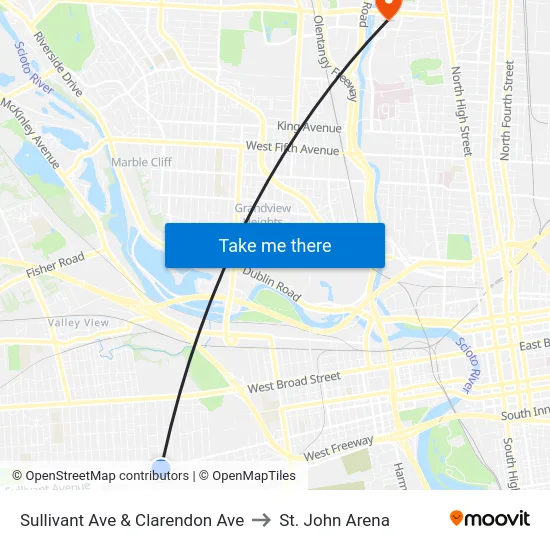 Sullivant Ave & Clarendon Ave to St. John Arena map