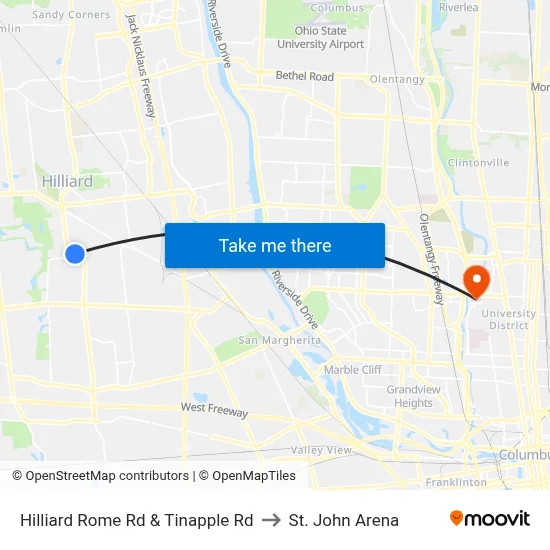 Hilliard Rome Rd & Tinapple Rd to St. John Arena map