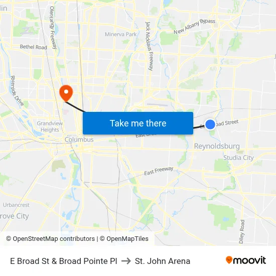 E Broad St & Broad Pointe Pl to St. John Arena map