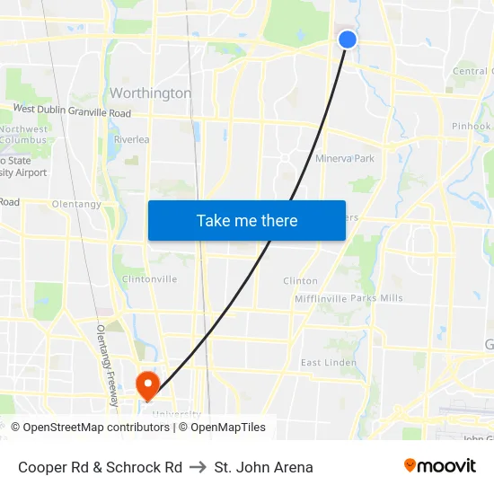Cooper Rd & Schrock Rd to St. John Arena map